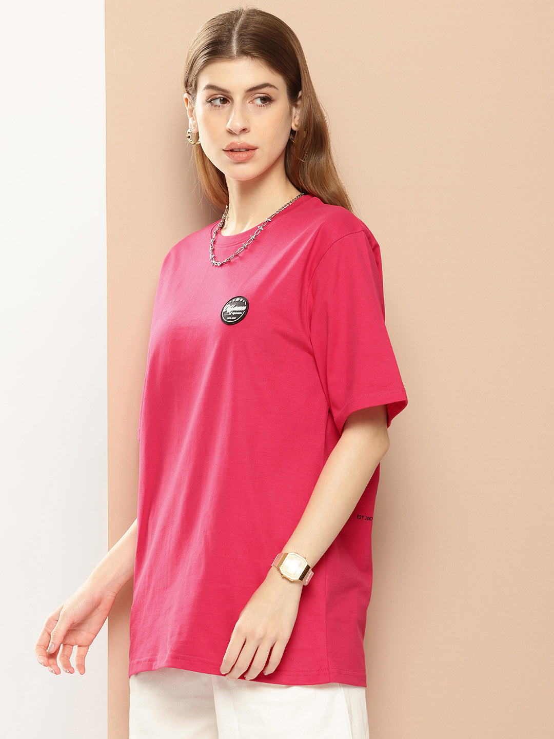 Womens Half Sleeve Round Neck Back Printed Oversized Fit Tshirts
