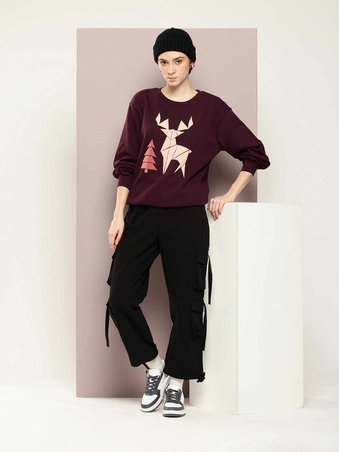 Womens Oversized Puff Printed Sweatshirt
