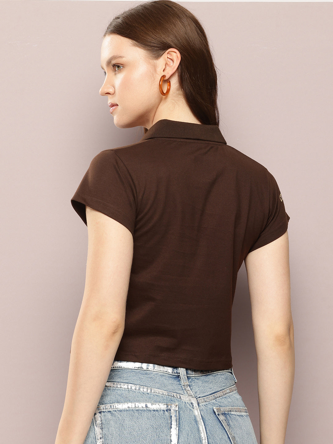 Womens Half Sleeve Polo Neck Solid Regular Fit Tshirts