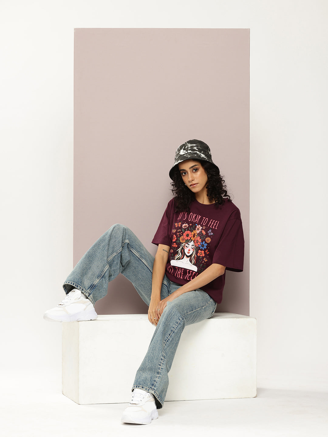 Womens Half Sleeve Round Neck Printed Oversized Fit Tshirts