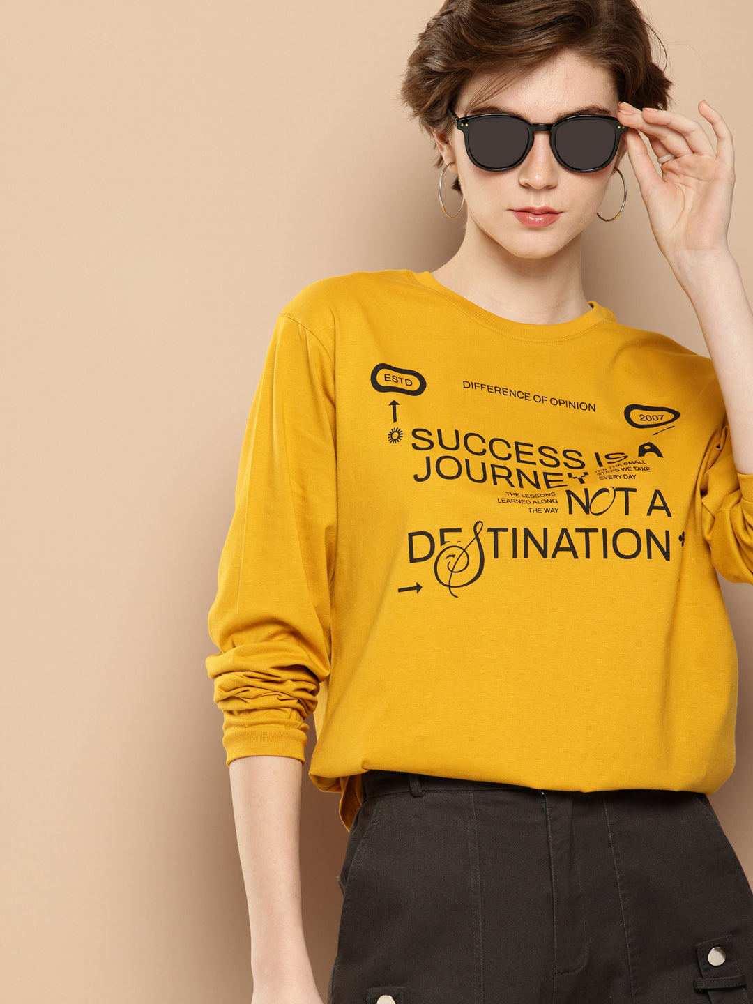 Womens Full Sleeve Round Neck Printed Oversized Fit Tshirts