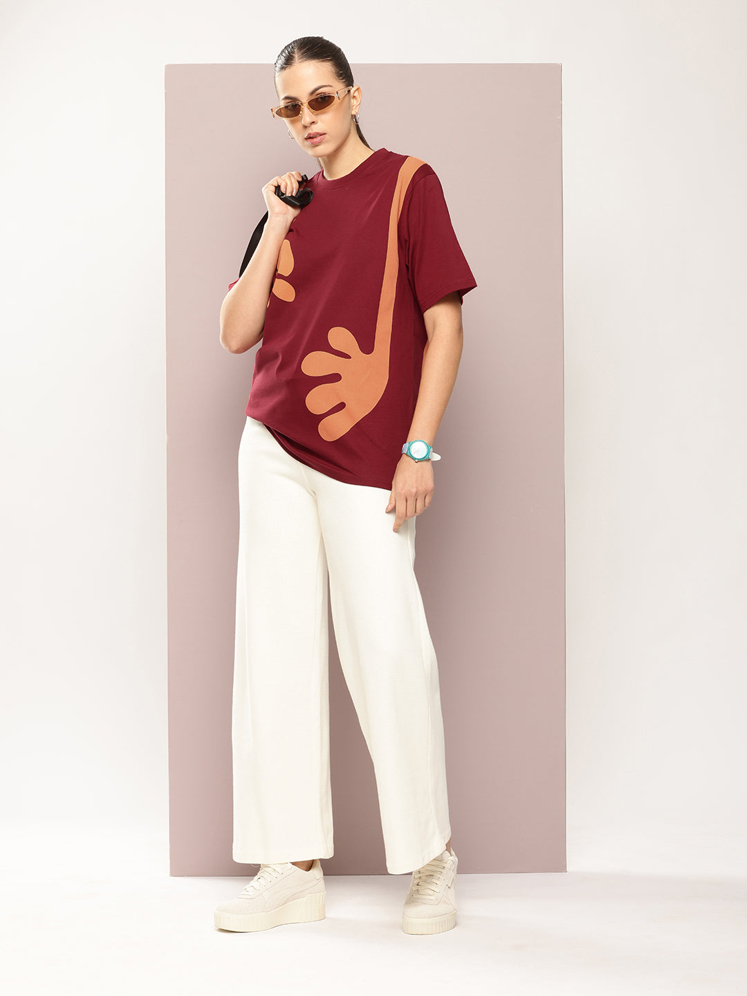 Womens Half Sleeve Round Neck All-Over Printed Oversized Fit Tshirts