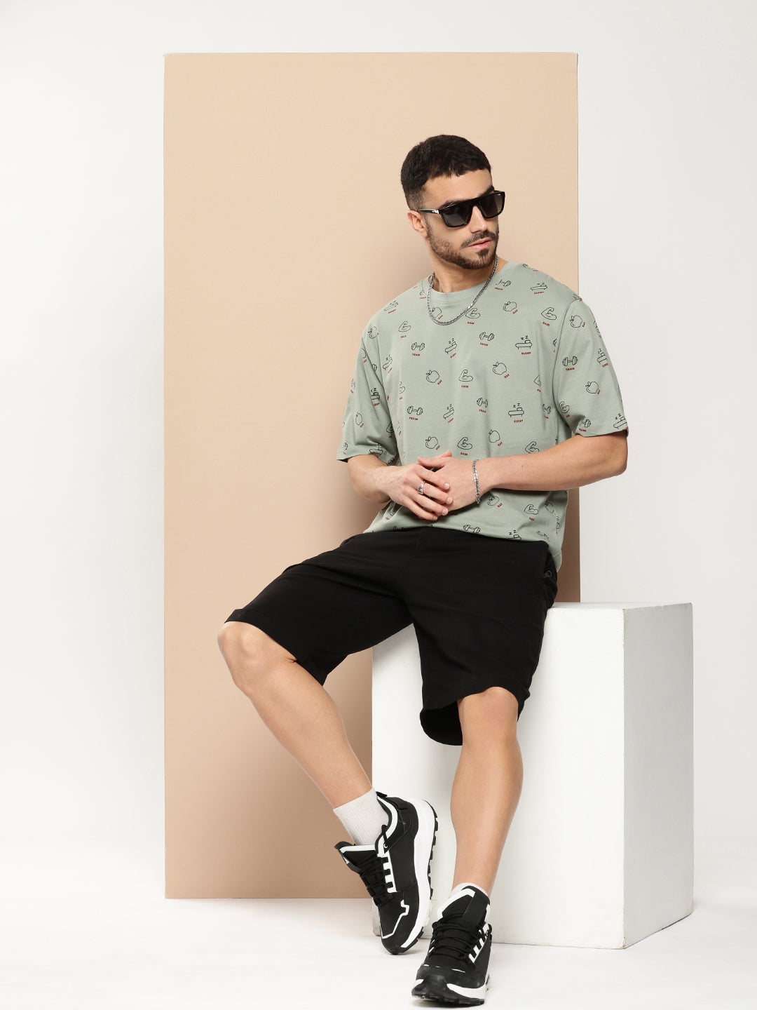 Mens Half Sleeve Round Neck All-Over Printed Oversized Fit Tshirts
