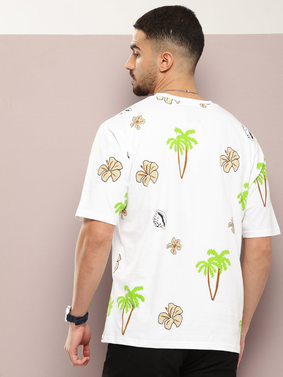 Mens Half Sleeve Round Neck All-Over Printed Oversized Fit Tshirts
