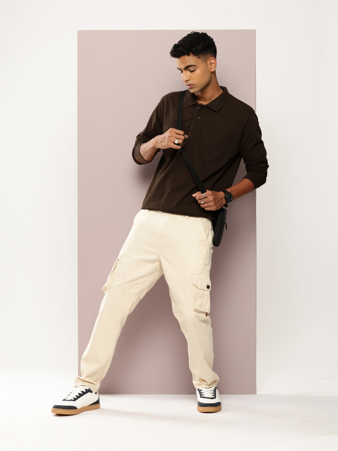 Mens Full Sleeve Polo Neck Solid Oversized Fit Tshirts