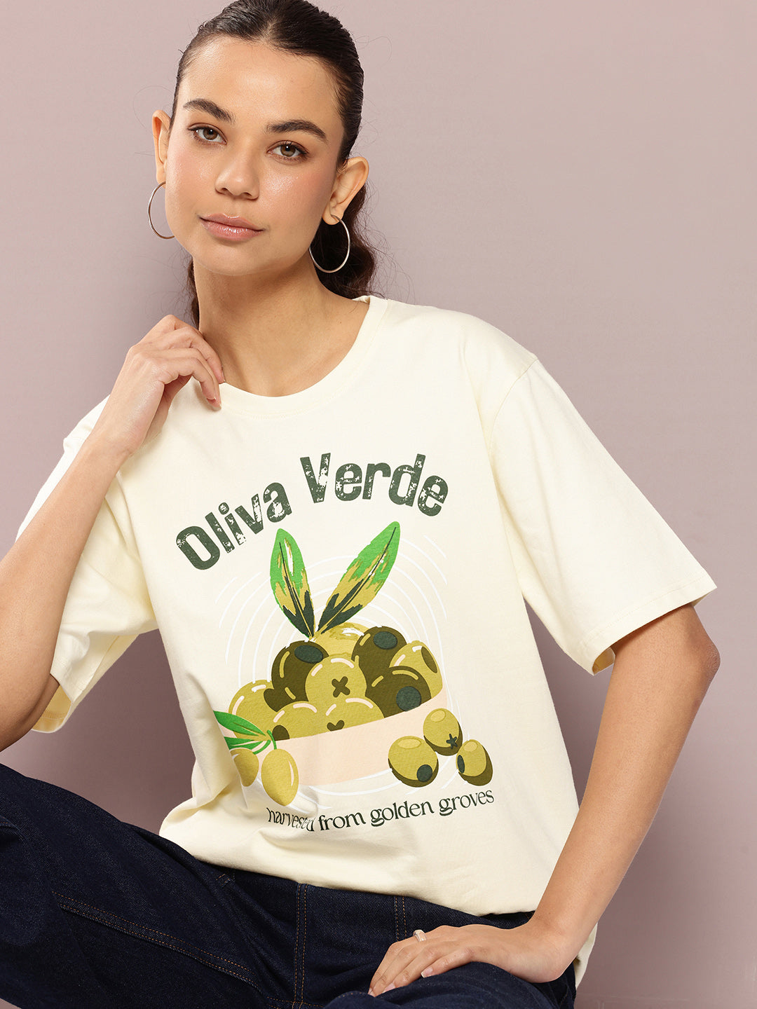 Womens Half Sleeve Round Neck Printed Oversized Fit Tshirts